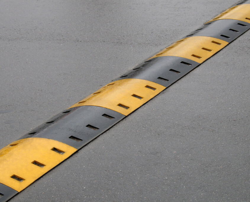 Diagonal view of a rubber speed bump