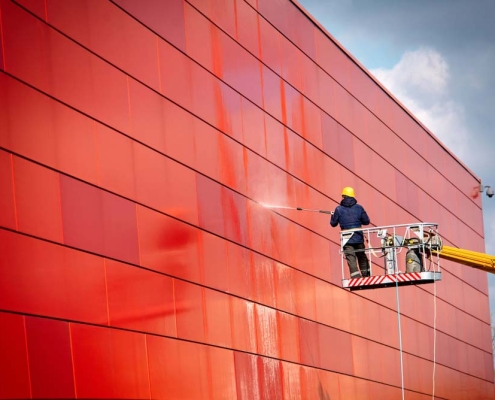 business establishment’s exterior being power washed