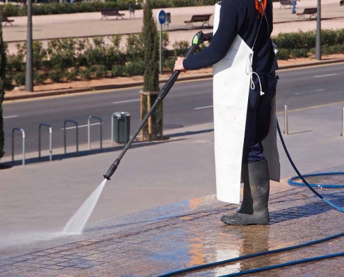 commercial property being pressure washed